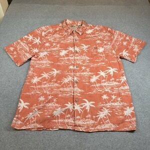 Joe‎ Marlin Hawaiian Shirt Mens XL Aloha Orange Palms Comfort Fit Cotton Rayon